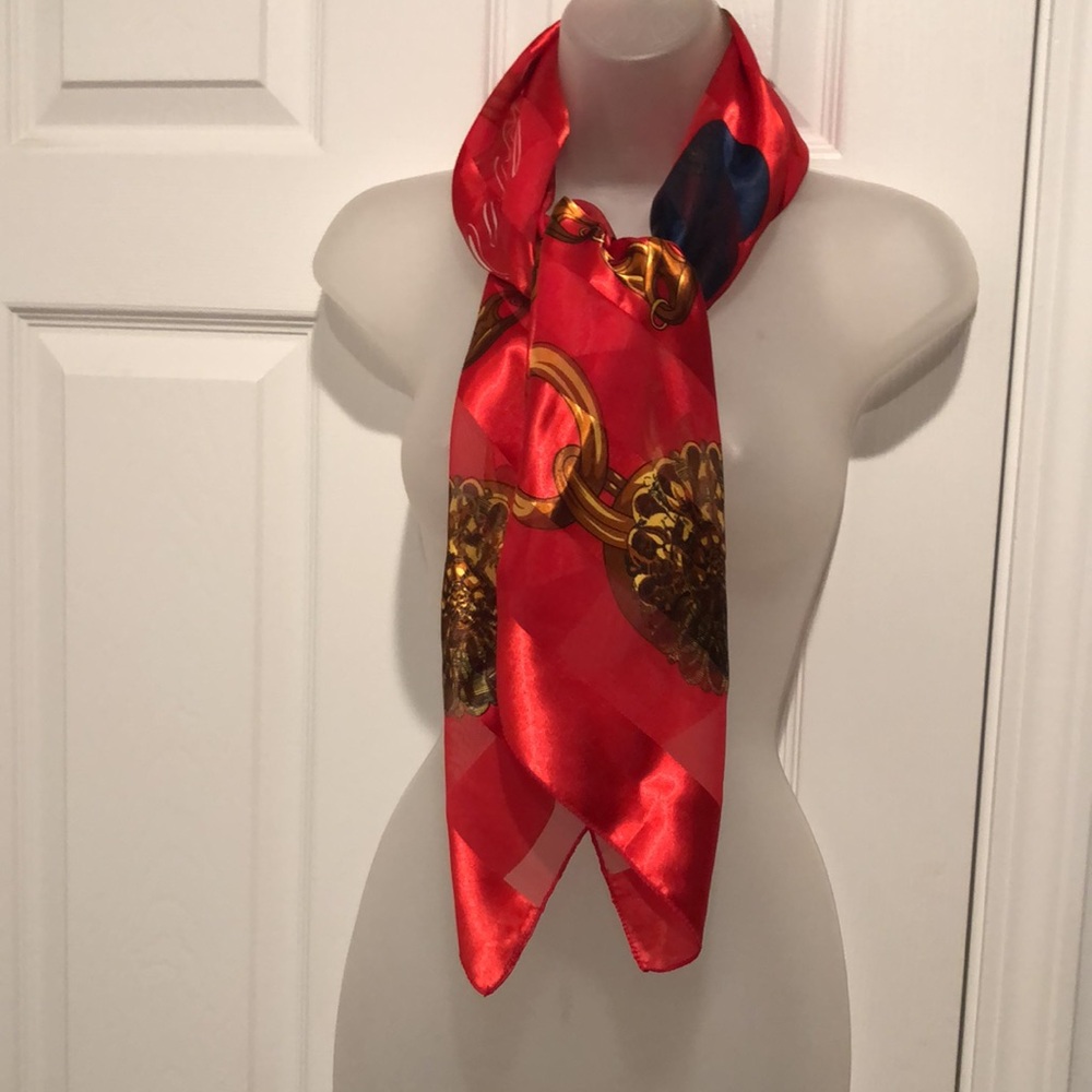 From Paris with Love Large Silky Square Scarf. Eiffel Tower, Heart, Chains - Picture 3 of 15